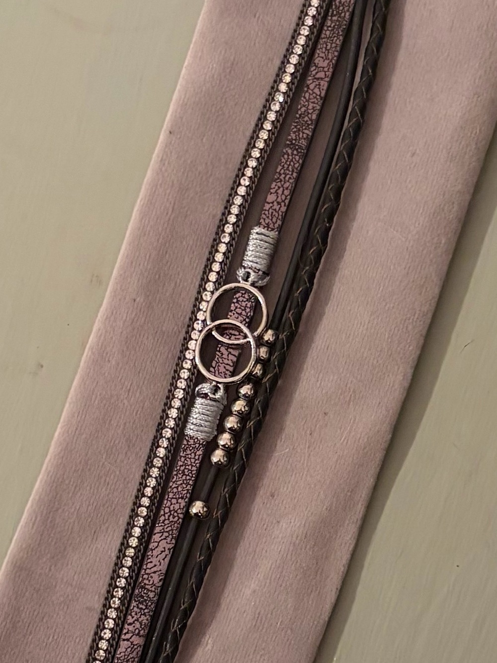 Multi-Row Silver Accent Black & Pink Bracelet